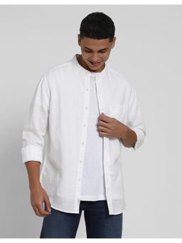 American Eagle - Men White Band Linen Button-Up Shirt