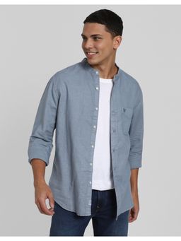 American Eagle - Men Blue Band Linen Button-Up Shirt
