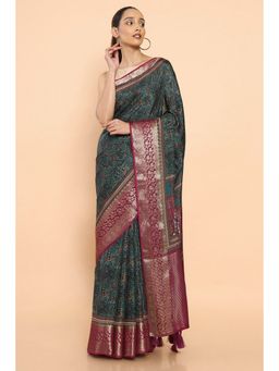 Soch - Women Green Silk Floral Saree with Unstitched Blouse