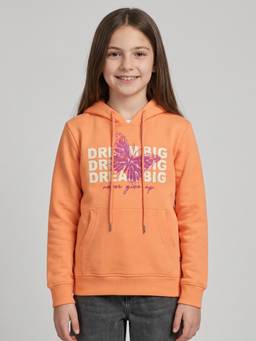 Monte Carlo - Orange Regular Fit Full Sleeve Printed Round Neck Hoodie