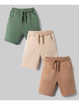 Honeyhap - Multi-Color 100% Cotton Terry Solid Shorts With Bio Finish (Pack of 3)