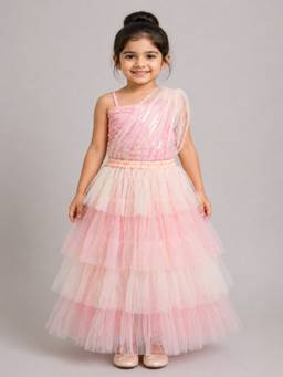 Elaisha - Sleeveless Embroidered Top With Lehenga - Peach And White