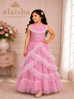 Elaisha - Sleeveless Embroidered Top With Lehenga - Pink