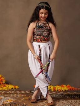 FASHION DREAM - Black Cotton Blend Foil Printed Crop Top With Dhoti
