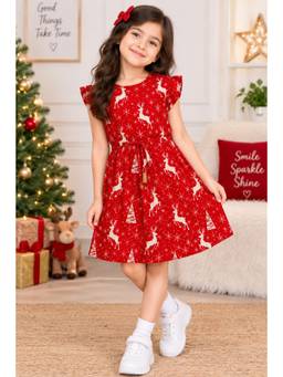 TotzTouch - Red New Stylish Printed Rope Style Dress