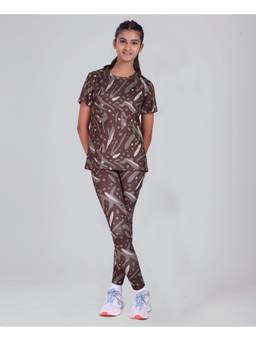 UMILDO - Brown Activewear T-Shirt With Leggings