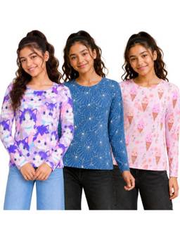 TotzTouch - Multi-Color Printed Full Sleeve Cotton T-Shirt (Pack of 3)