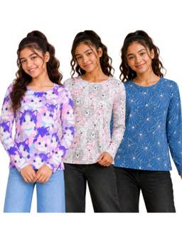 TotzTouch - Multi-Color Printed Full Sleeve Cotton T-Shirt (Pack of 3)