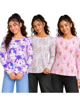 TotzTouch - Multi-Color Printed Full Sleeve Cotton T-Shirt (Pack of 3)