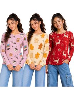 TotzTouch - Multi-Color Printed Full Sleeve Cotton T-Shirt (Pack of 3)