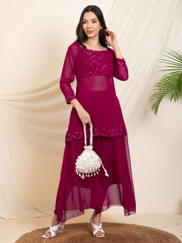 Deebaco - Magenta Embroidered Co-ord Set