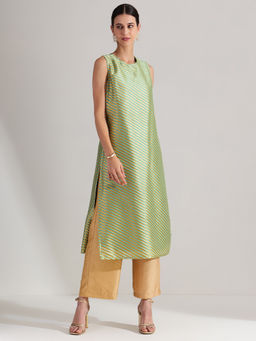 Pink Fort - Chanderi Green Kurta with Pant