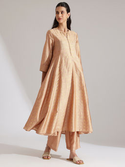 Pink Fort - Silk Blend Beige Kurta with Pant