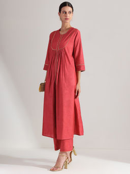 Pink Fort - Silk Rust Kurta with Pant