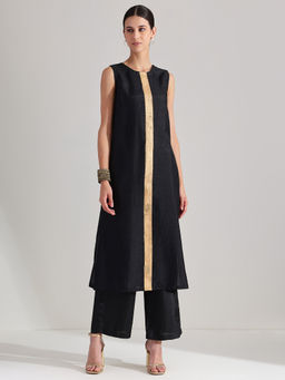 Pink Fort - Silk Blend Black Kurta with Pant