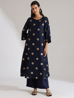 Pink Fort - Silk Blend Navy Blue Kurta with Pant