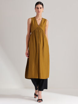 Pink Fort - Silk Blend Mustard Kurta with Pant