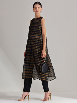 Pink Fort - Silk Black Kurta with Pant & Inner