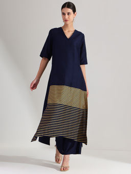 Pink Fort - Viscose Navy Blue Kurta with Pant