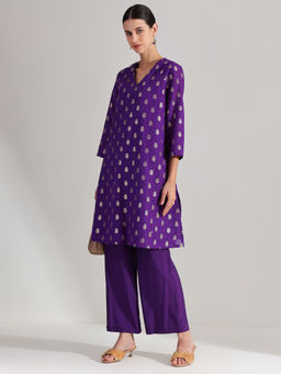 Pink Fort - Chanderi Purple Kurta with Pant