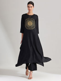 Pink Fort - Silk Black Kurta with Pant