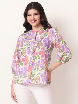 Yufta - Multi-Color Cotton Mandarin Collar Shrit