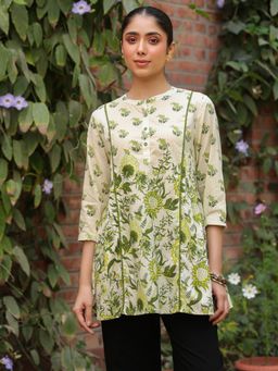 SAVI - Green Cotton Floral Printed Top