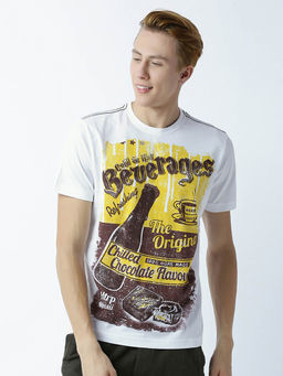 Huetrap - Mens Round Neck Half Sleeves White T-shirt