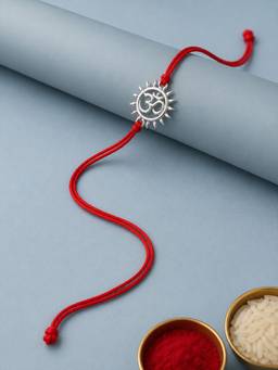 Axora Life - 925 Sterling Silver Om Sun Rakhi For Brother With Roli-Chawal