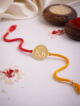 Axora Life - 925 Sterling Silver Gold Ganesha Rakhi For Brother With Roli-Chawal
