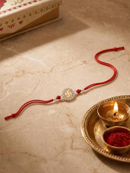 Axora Life - 925 Sterling Silver Swastik Stone Rakhi with Roli Chawal