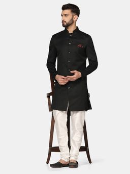 TAHVO - Indo Solid Black Sherwani with Pyjama
