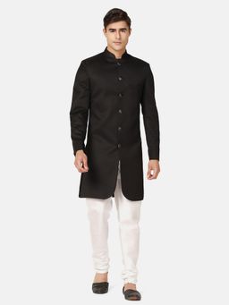 TAHVO - Indo Solid Black Sherwani with Pyjama