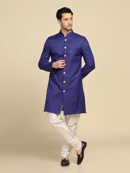 TAHVO - Indo Solid Purple Sherwani with Pyjama