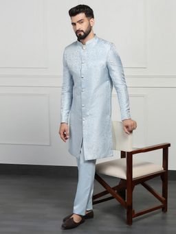 TAHVO - Self Design Blue Sherwani with Pant