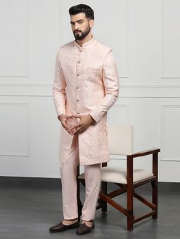 TAHVO - Self Design Peach Sherwani with Pant