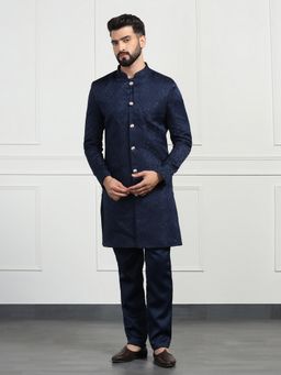 TAHVO - Embroidered Blue Sherwani with Pant