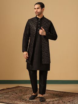 TAHVO - Embroidered Work Black Kurta with Pant and Sherwani