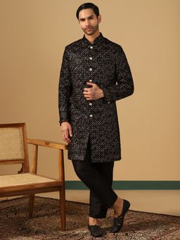 TAHVO - Mens Indowestern Embellished Black Sherwani with Pant