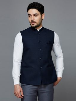 ESSAS club - Navy Blue Mandarin Neck Nehru Jacket
