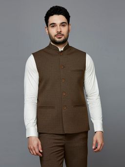 ESSAS club - Brown Mandarin Neck Textured Nehru Jacket