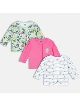 MINI KLUB - Cotton Full Sleeve Printed Front Open Jablas (Pack Of 3)