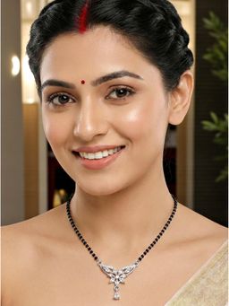 LUCKY JEWELLERY - American Diamond Floral Drop Mangalsutra For Women (110-K4Ma-2245-S)