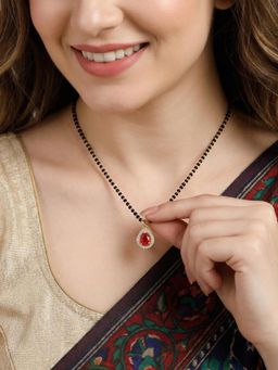 LUCKY JEWELLERY - Red Stone American Diamond Mangalsutra For Women (113-Chms-1279-M)