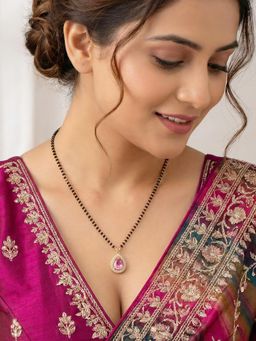 LUCKY JEWELLERY - Pink Stone American Diamond Mangalsutra For Women (113-Chms-1279-Pk)