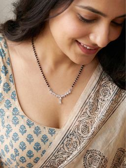 LUCKY JEWELLERY - American Diamond Drop Mangalsutra For Women (113-K4Ma-2299-S)