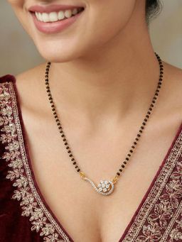 LUCKY JEWELLERY - American Diamond Floral Gold Mangalsutra For Women (246-S8Ms-2187)