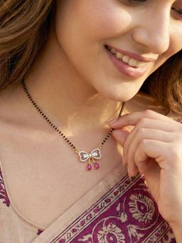 LUCKY JEWELLERY - American Diamond Bow Mangalsutra For Women (315-S8Ms-2192-R)