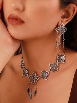 Voylla - Boho Tribe Flora Oxidised Necklace Set