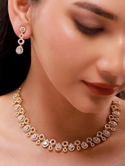 Voylla - Gold Elegance Celestia Halo Cz Necklace Set